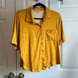 Sweet Rain Mustard Button-Up Shirt with Pattern